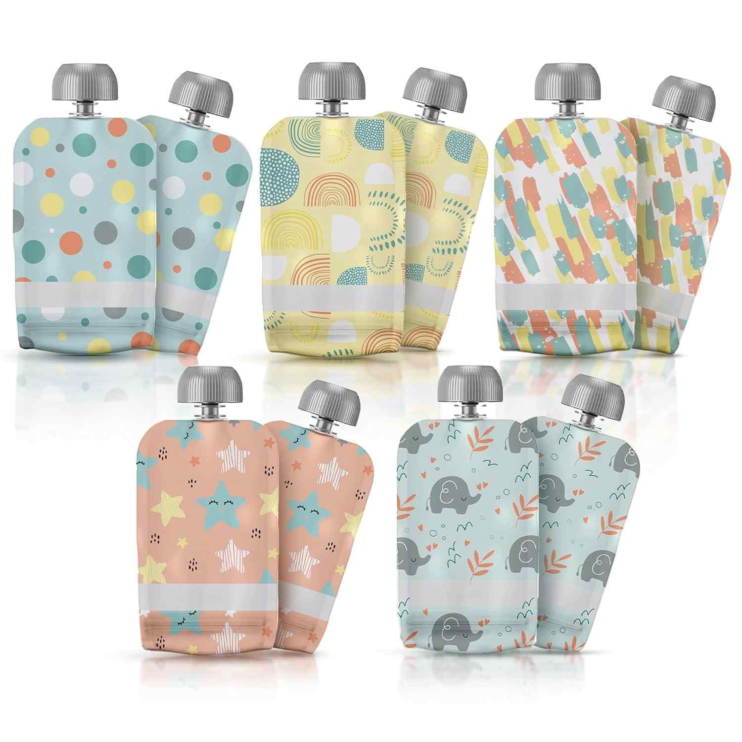 Little Whispers Bolsas Reutilizáveis para Alimentação Infantil - 10 Unidades com Bico Ergonômico