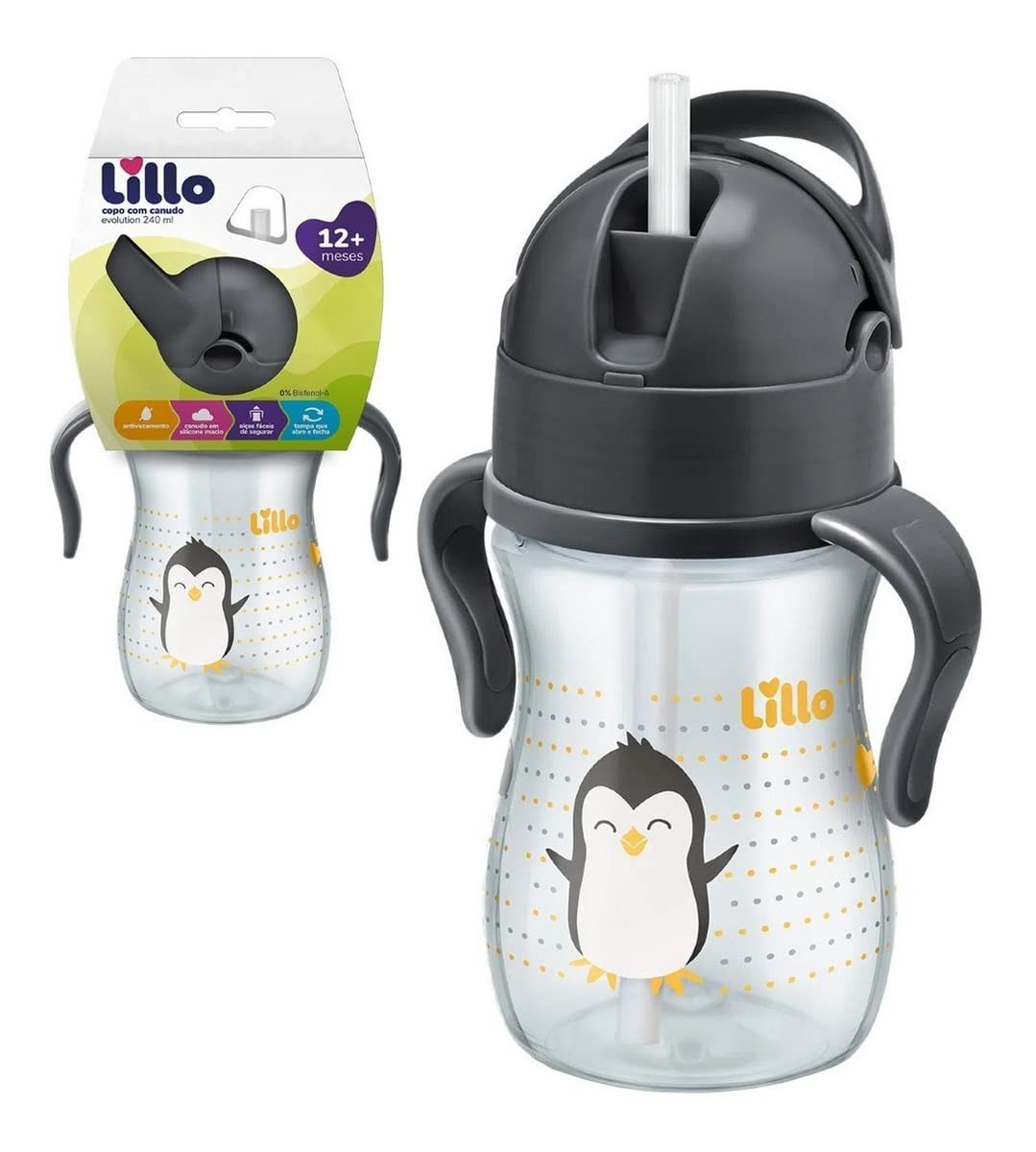 Lillo Copo Evolution com Canudo 240ml - Seguro, Ergonômico e Livre de BPA