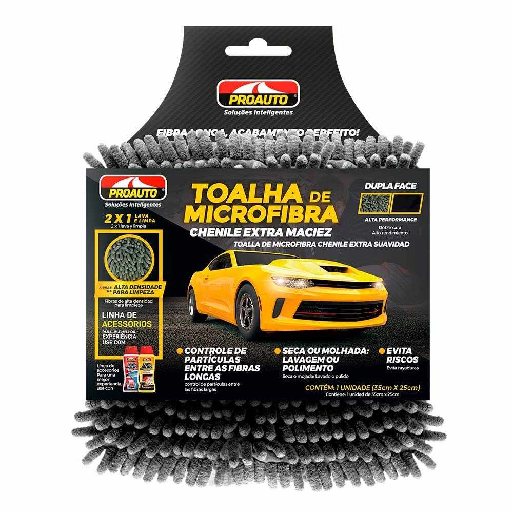 Proauto Toalha Microfibra Chenille Cerdas Longas: Limpeza Profunda e Polimento Impecável