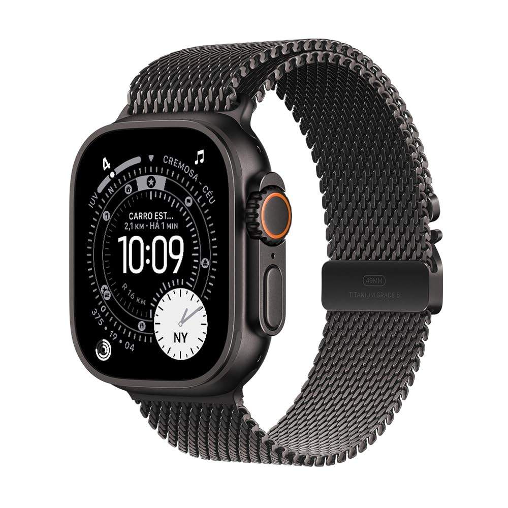 Apple Watch Ultra 3: Titânio Preto, GPS+Cellular e Loop Milanês - Aventura e Performance no Seu Pulso