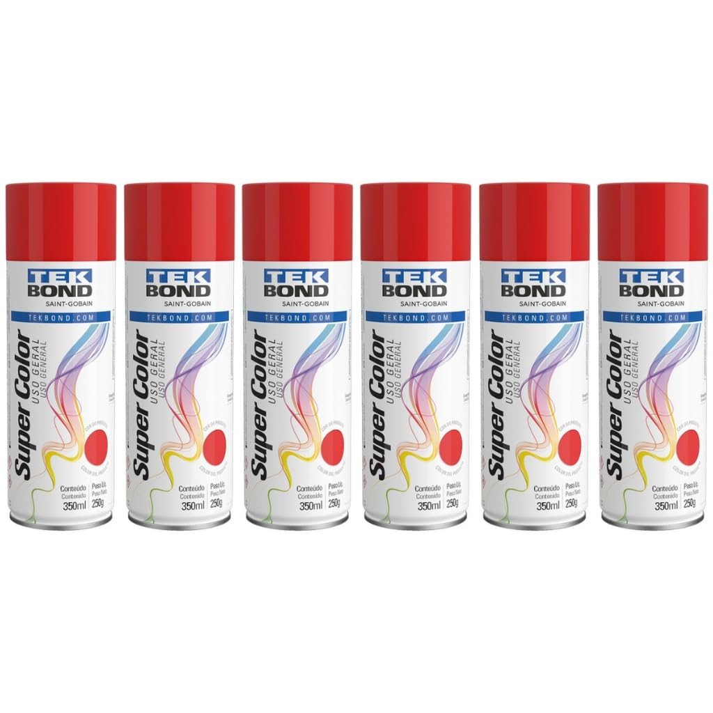 Kit 6 Tintas Spray Vermelho TekBond - Acabamento Profissional para Metais, Madeira e Artesanato