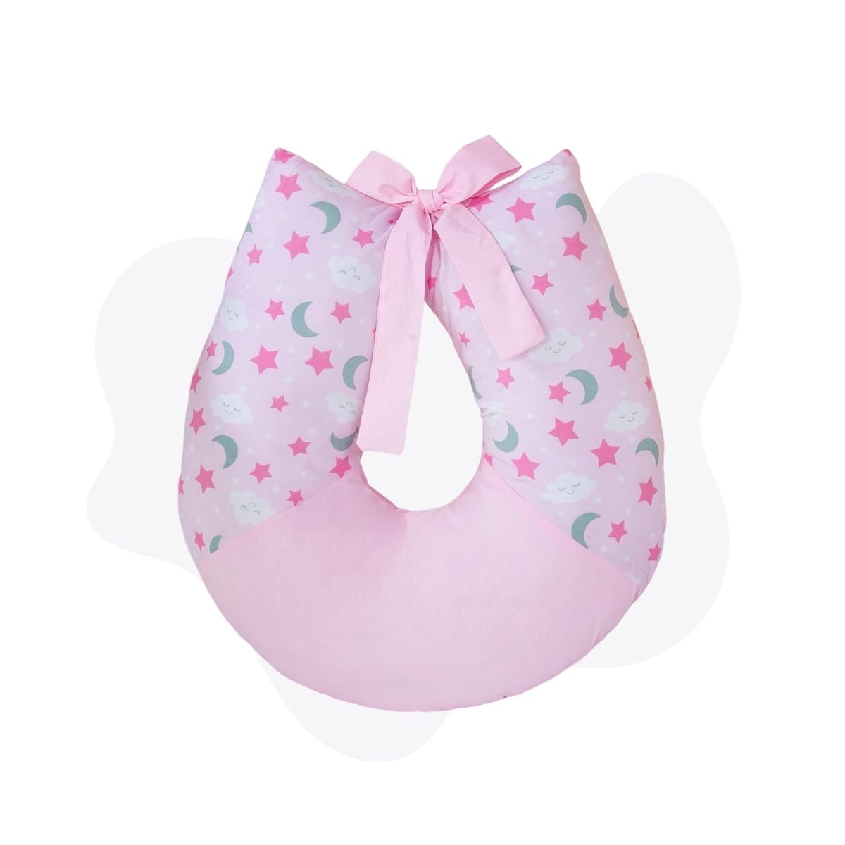 Almofada de Amamentação Estrela Lua Rosa - Apoio Ergonômico para Mãe e Bebê