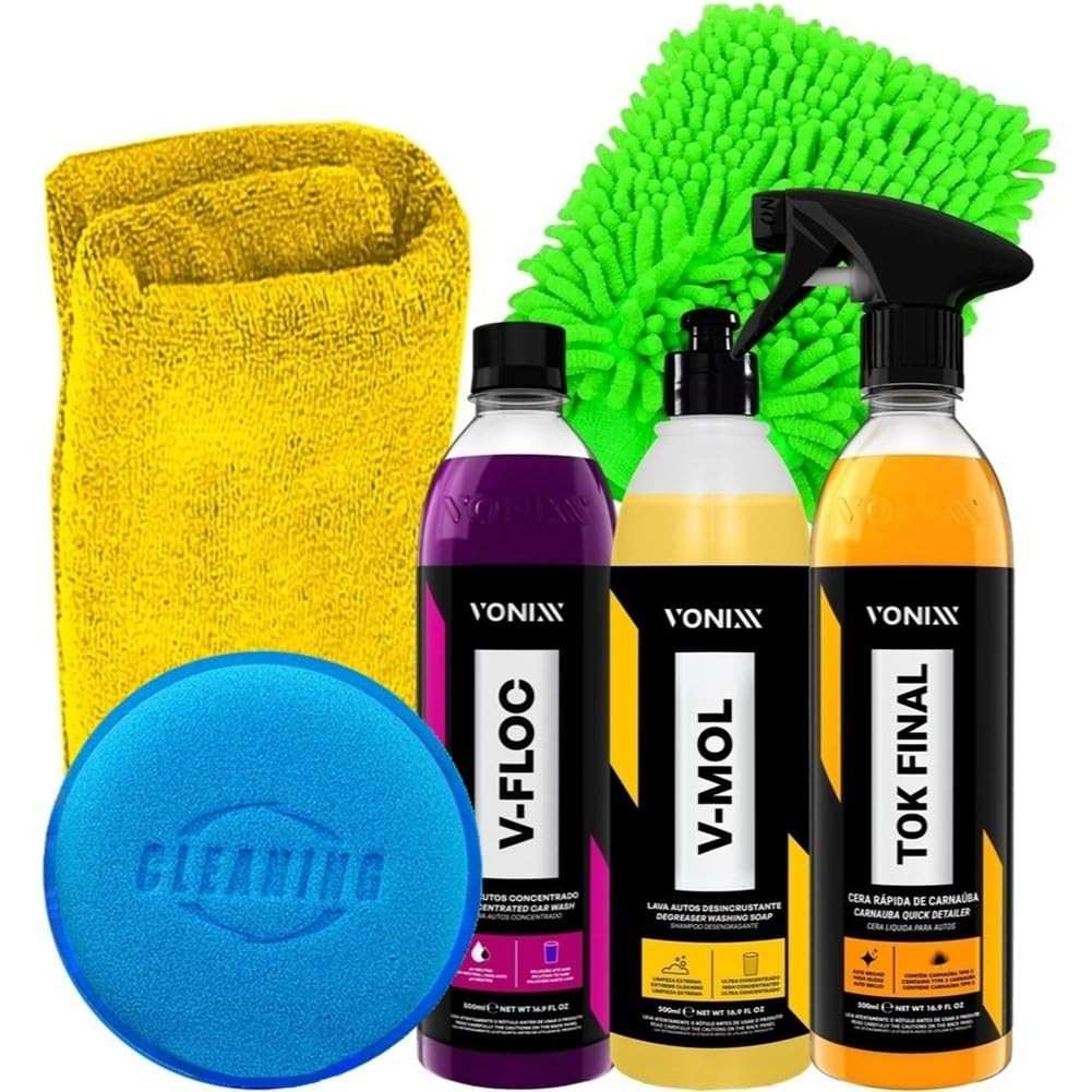 Kit Completo Lavagem Automotiva Vonixx: Shampoo, Cera, Luva e Mais!