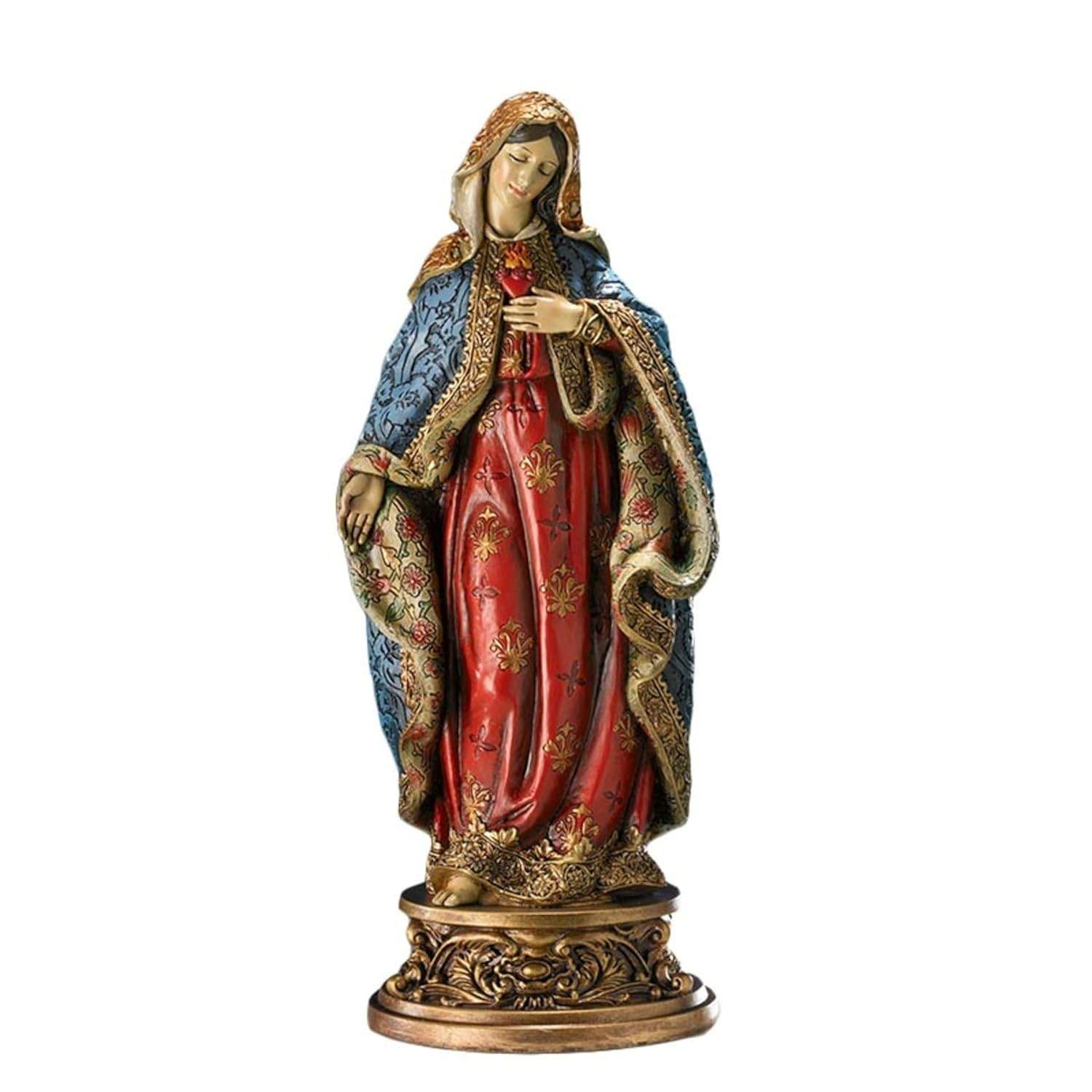 Estátua do Imaculado Coração de Maria - Resina Pintada à Mão com Detalhes Dourados | 24cm | Ideal para Decoração Religiosa