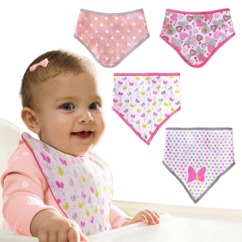 Bandana Babador Bebê Menina - Kit 4 Peças Estilosas e Protetoras | Comtac Kids