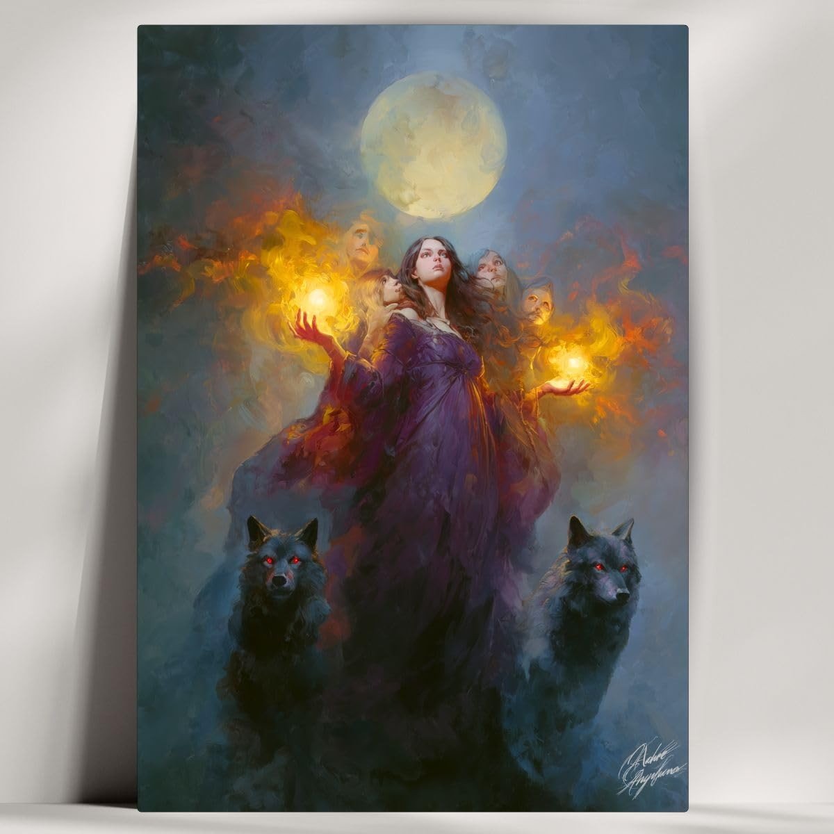 Quadro Decorativo Hécate Deusa da Noite - Wicca, Mitologia e Bruxaria | 28x20cm com Fita Adesiva
