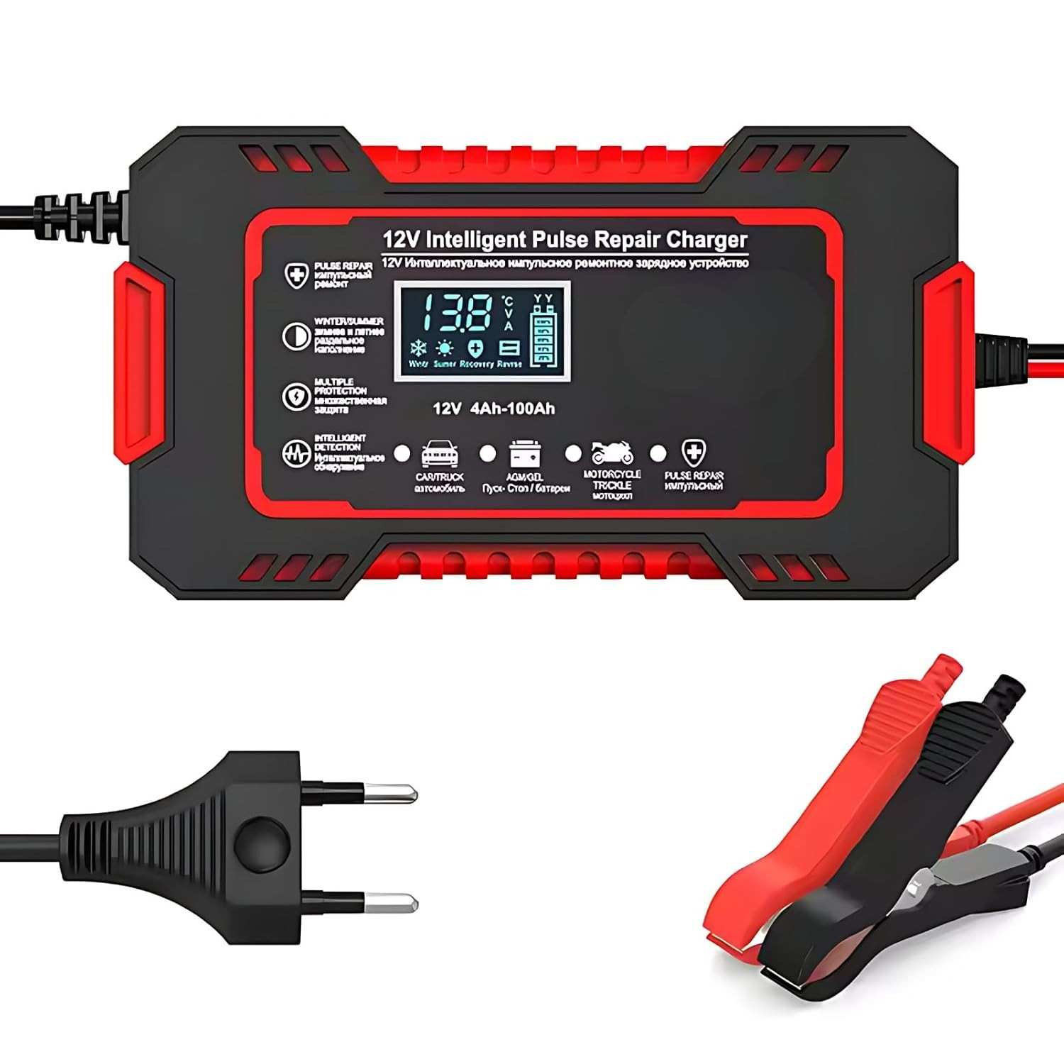 Carregador Inteligente 12V Pratiarejo®: Revitalize Baterias de Carro e Moto com Display Digital e Função Reparadora