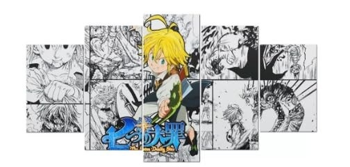 Kit Quadro Decorativo 5 Peças Nanatsu no Taizai - Estilo Anime 95x60cm