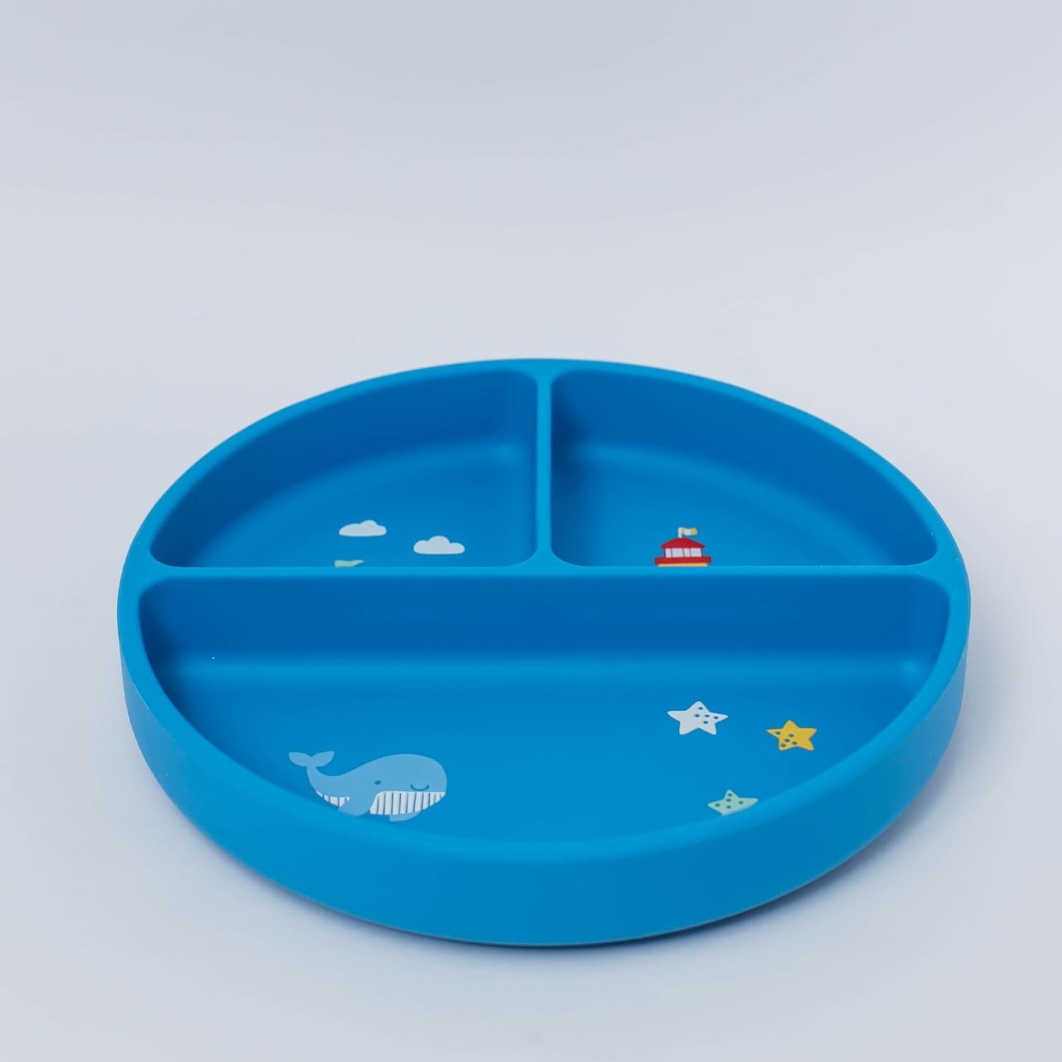 Prato de Silicone com Ventosa e Divisórias Ursinho Navy Azul - Seguro, Prático e Estiloso para Bebês