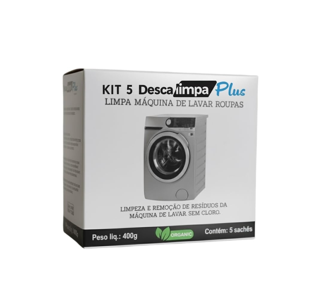 DESCALIMPAPLUS - Limpa Máquina de Lavar Natural | Elimina Odores, Resíduos e Calcário | Kit com 5 Sachês de 80g