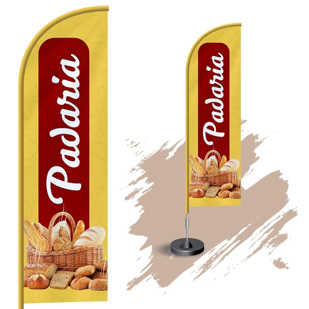 Wind Banner Dupla Face 3m Personalizado para Padaria - Impressão Sublimática Frente e Verso
