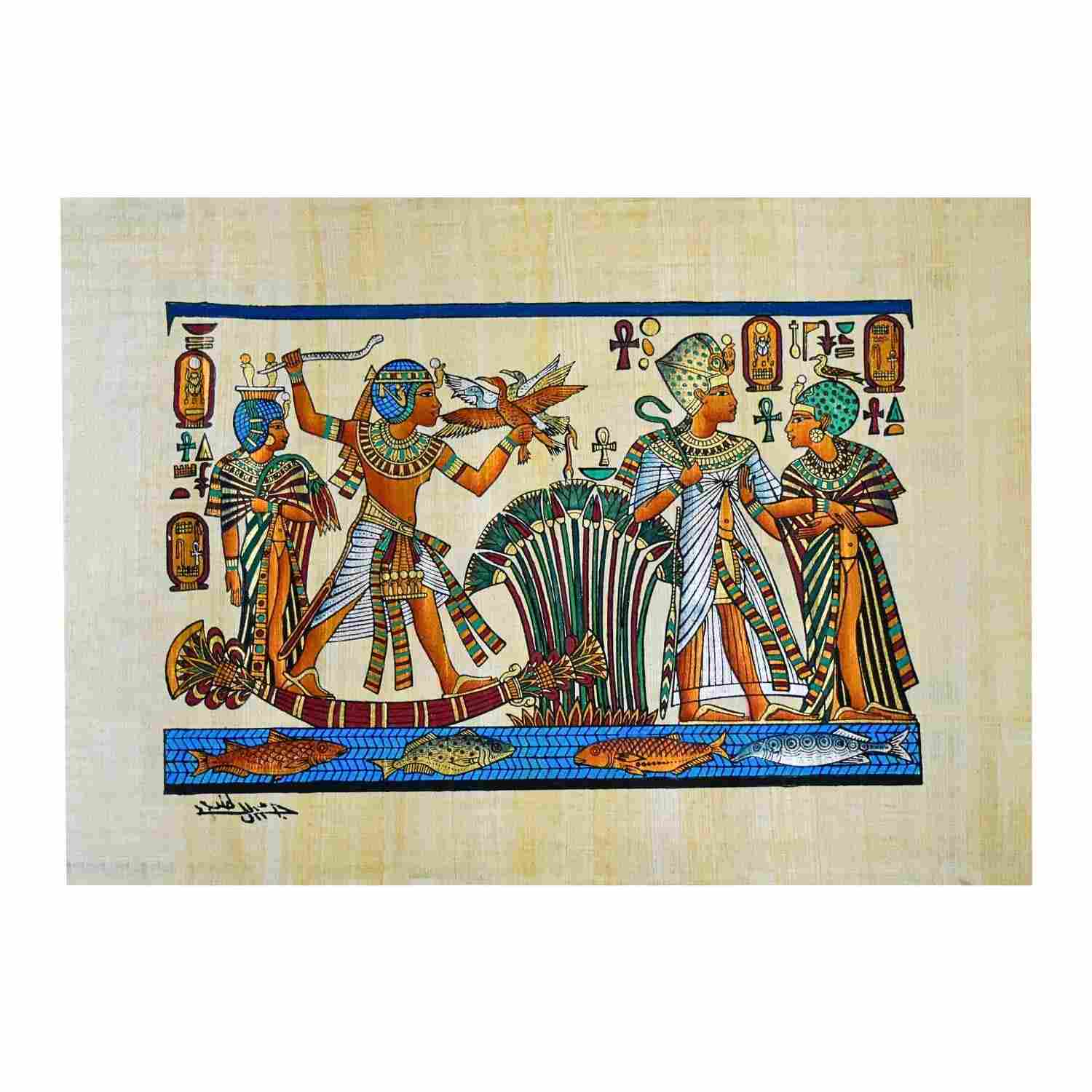 Papiro Egípcio Autêntico com Hieróglifos e Arte Faráonica - 30x40cm