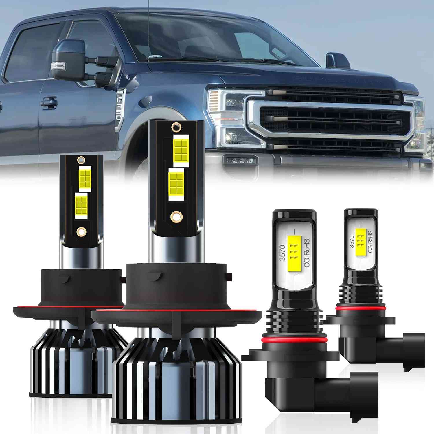 Kit 4 Lâmpadas LED 9008/9145 para Ford F250/F350/450/550 Super Duty 2005-2022 - Farol Alto/Baixo e Neblina