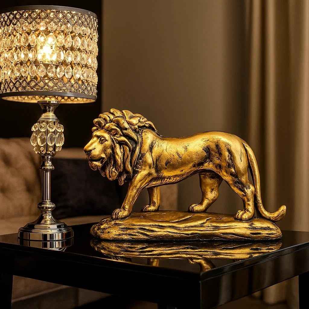 Escultura de Leão Andando - Estatueta de Luxo para Decoração de Casa e Escritório