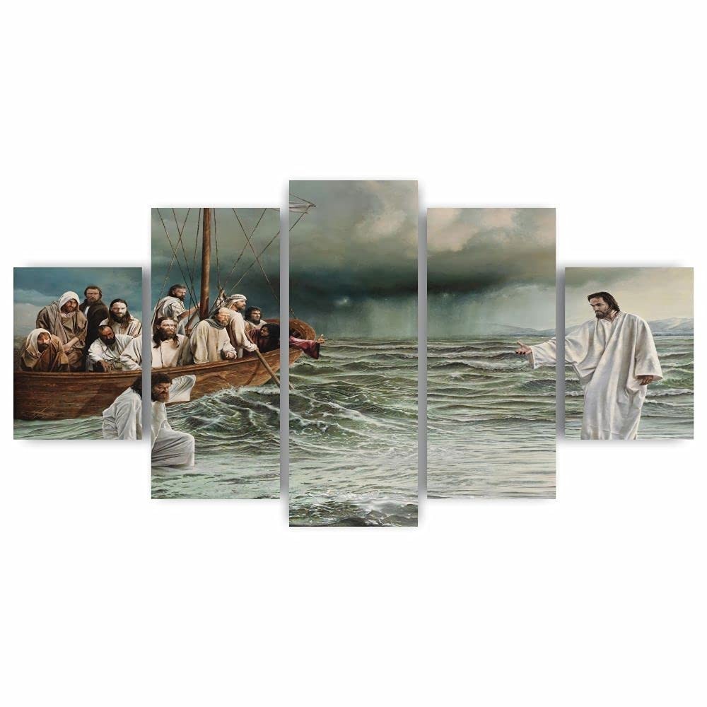 Mosaico MDF Jesus Andando Sobre as Águas 115x60cm - Quadro Decorativo Religioso para Sala