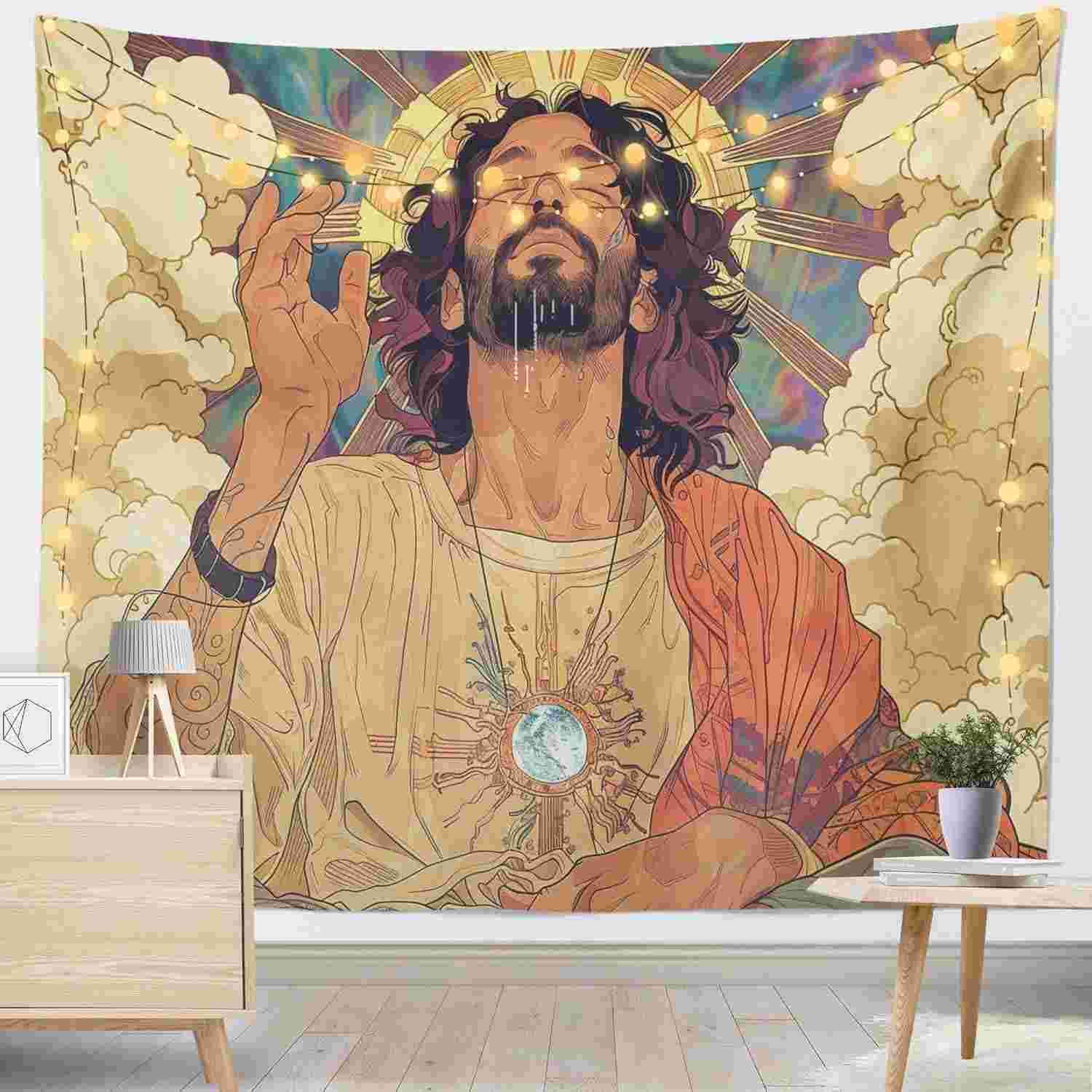 Tapeçaria Engraçada Jesus para Decoração de Parede - 130x150cm | Estética e Versátil para Quarto, Sala e Dormitório