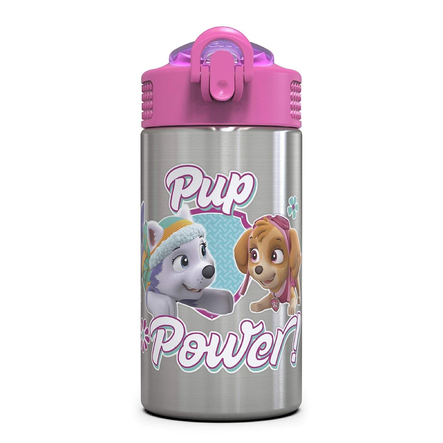 Garrafa de Água Patrulha Canina Skye - Aço Inox 440ml com Canudo e Alça