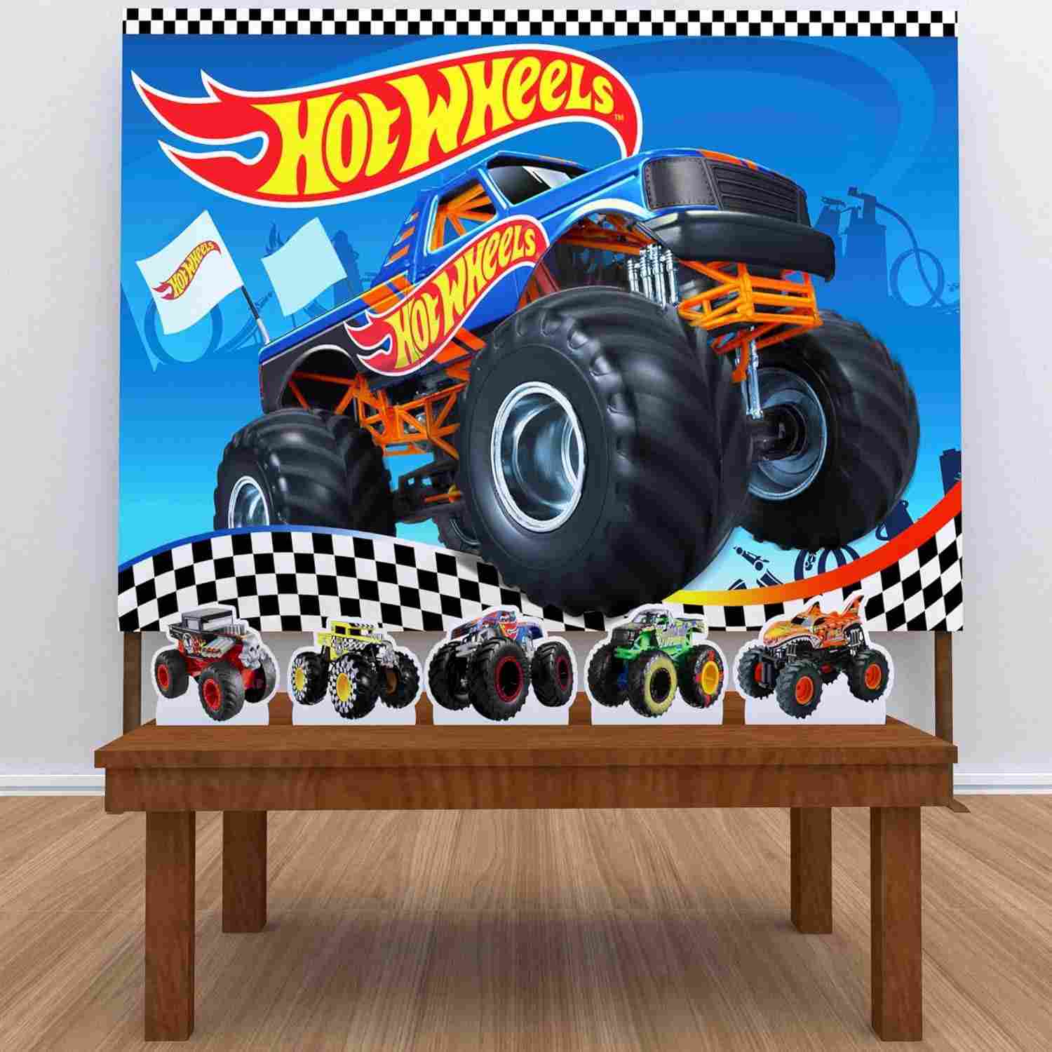 Kit Decoração Festa Infantil Monster Truck - Painel + Displays Personalizados