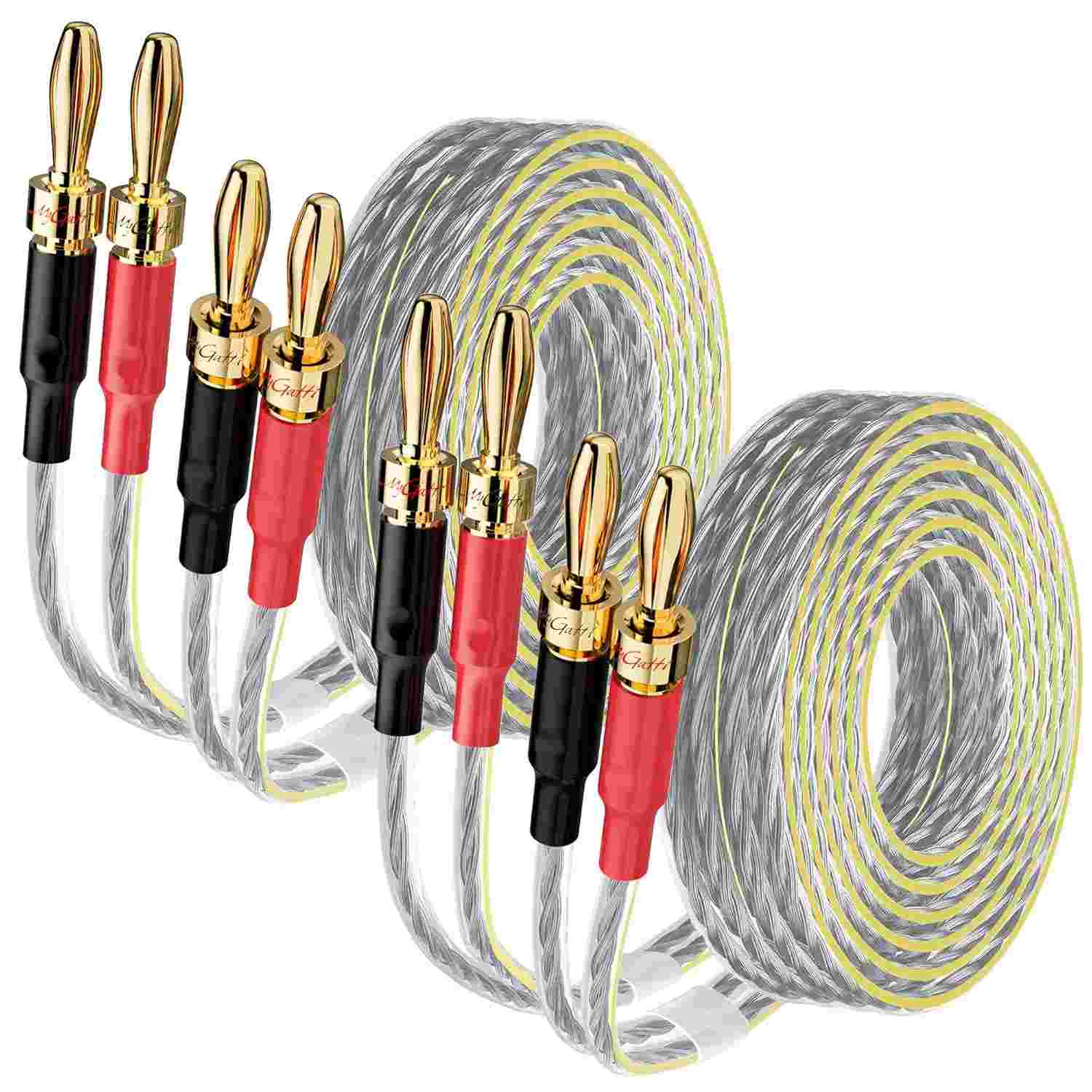Mygatti: Cabos de Alto-Falante 16/2 Planos com Plug Banana Dourado 3m - Som Imersivo e Instalação Discreta