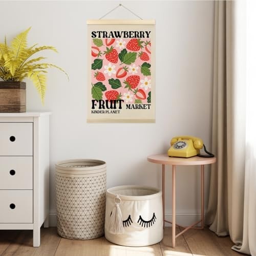 Pôster de Morango Fruit Market - Arte Moderna em Tela Rosa para Decoração de Parede