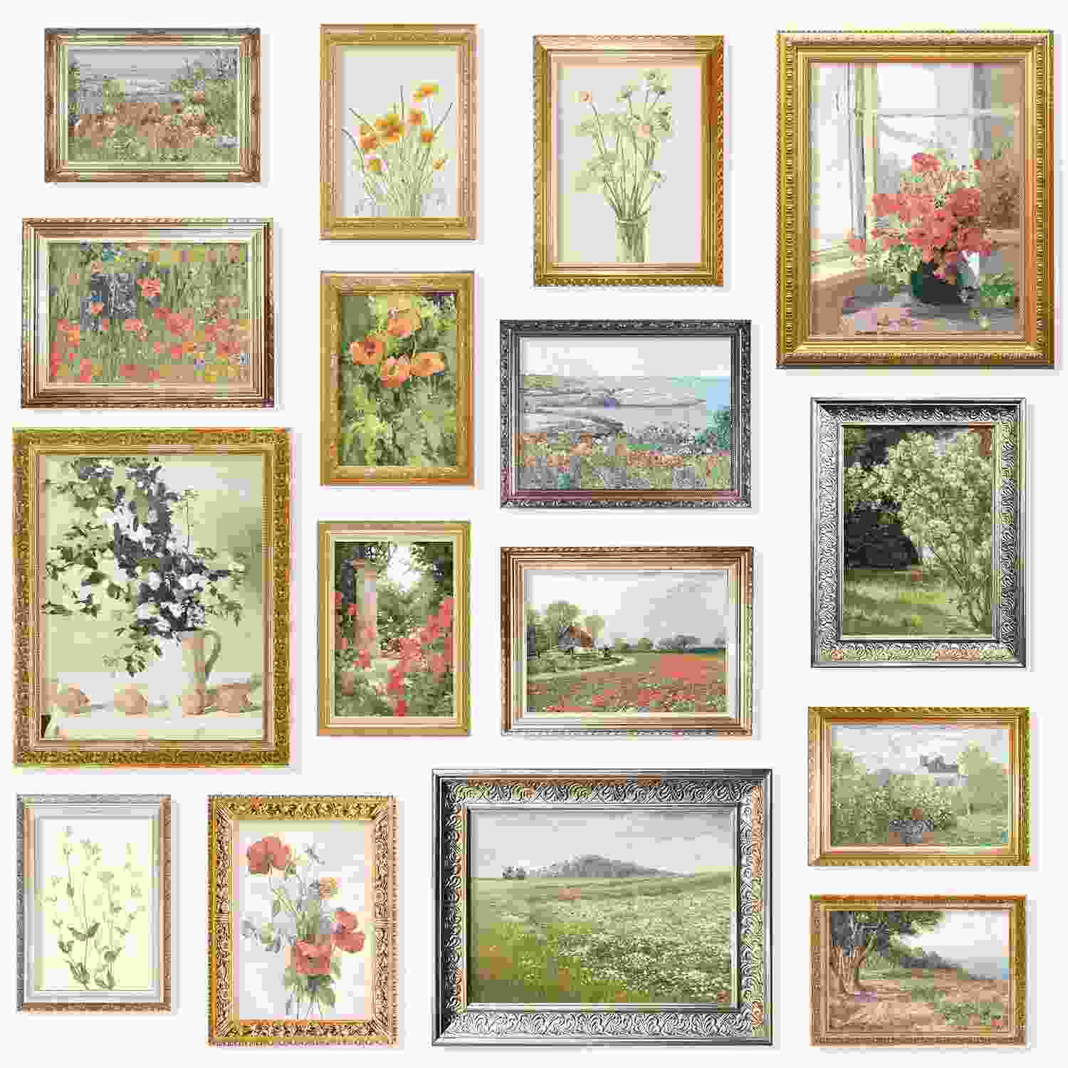 Pôsteres de Flores Vintage 20x25cm - Conjunto de Arte de Parede Floral para Decoração Rústica e Galeria
