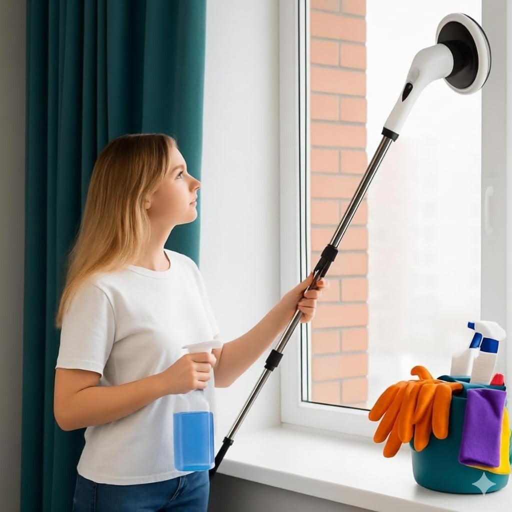 Mop Elétrico Giratório 9 em 1 - Potência Turbo 25W, Sem Fio, com 9 Escovas, Cabo Ajustável, Bateria 5000mAh, Impermeável IPX7