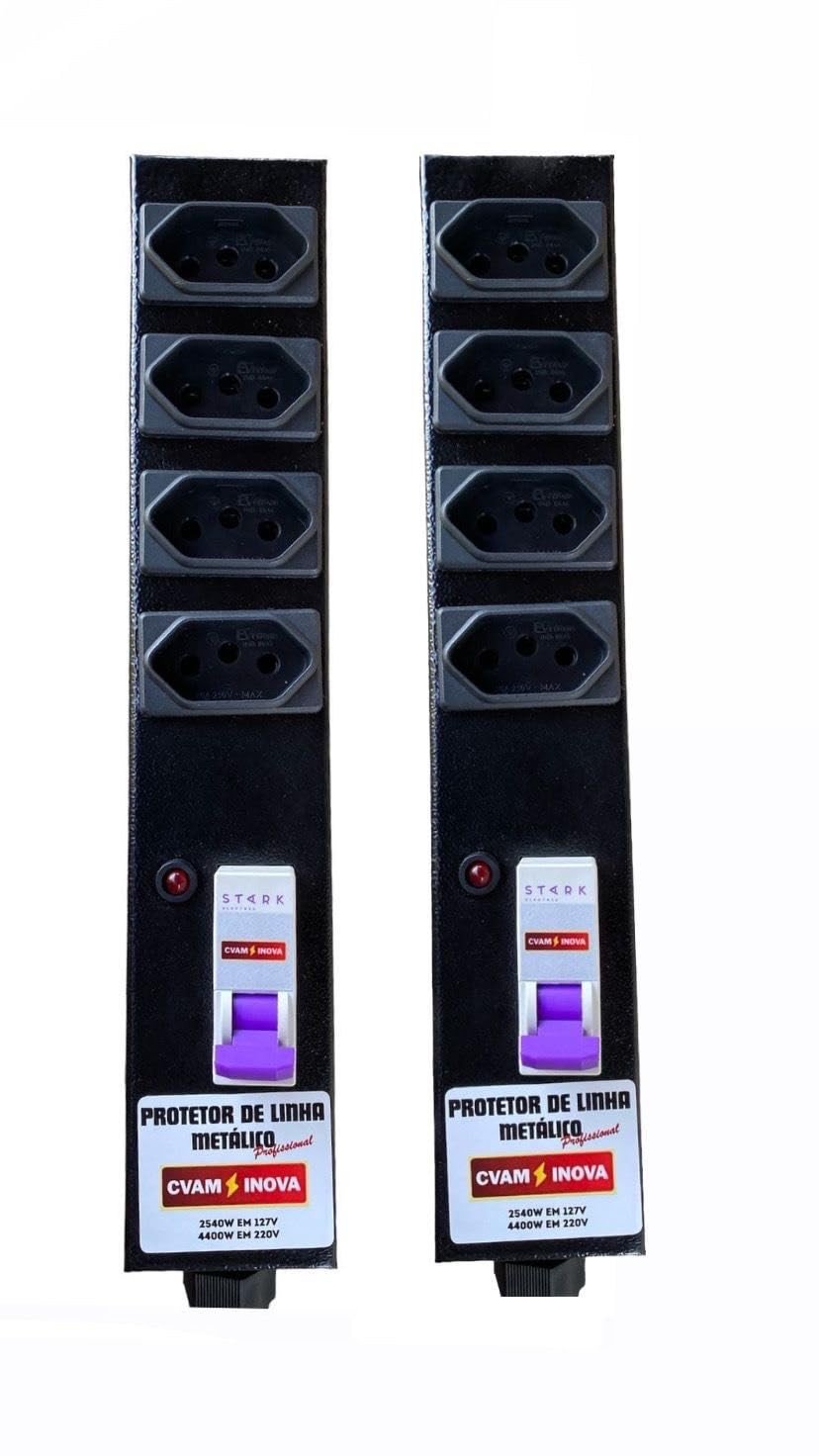 Kit 2 Filtros de Linha 4 Tomadas 20A Metal com Disjuntor - Segurança e Potência para Seus Equipamentos