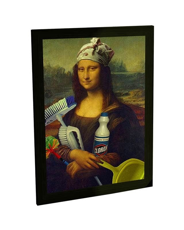 Quadro Decorativo Monalisa Limpeza Humor Arte Geek - Design Exclusivo em Moldura Premium