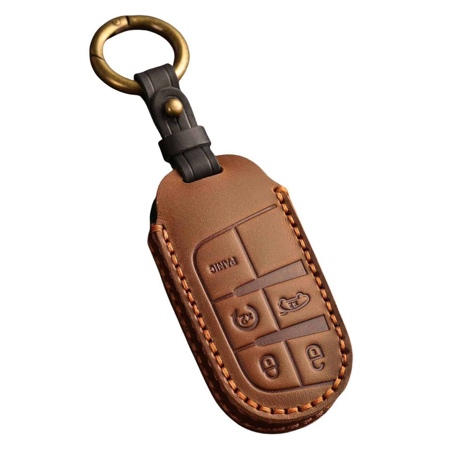 Capa Chaveiro Couro Premium para Chrysler, Jeep e Dodge | Proteção e Estilo (Marrom)