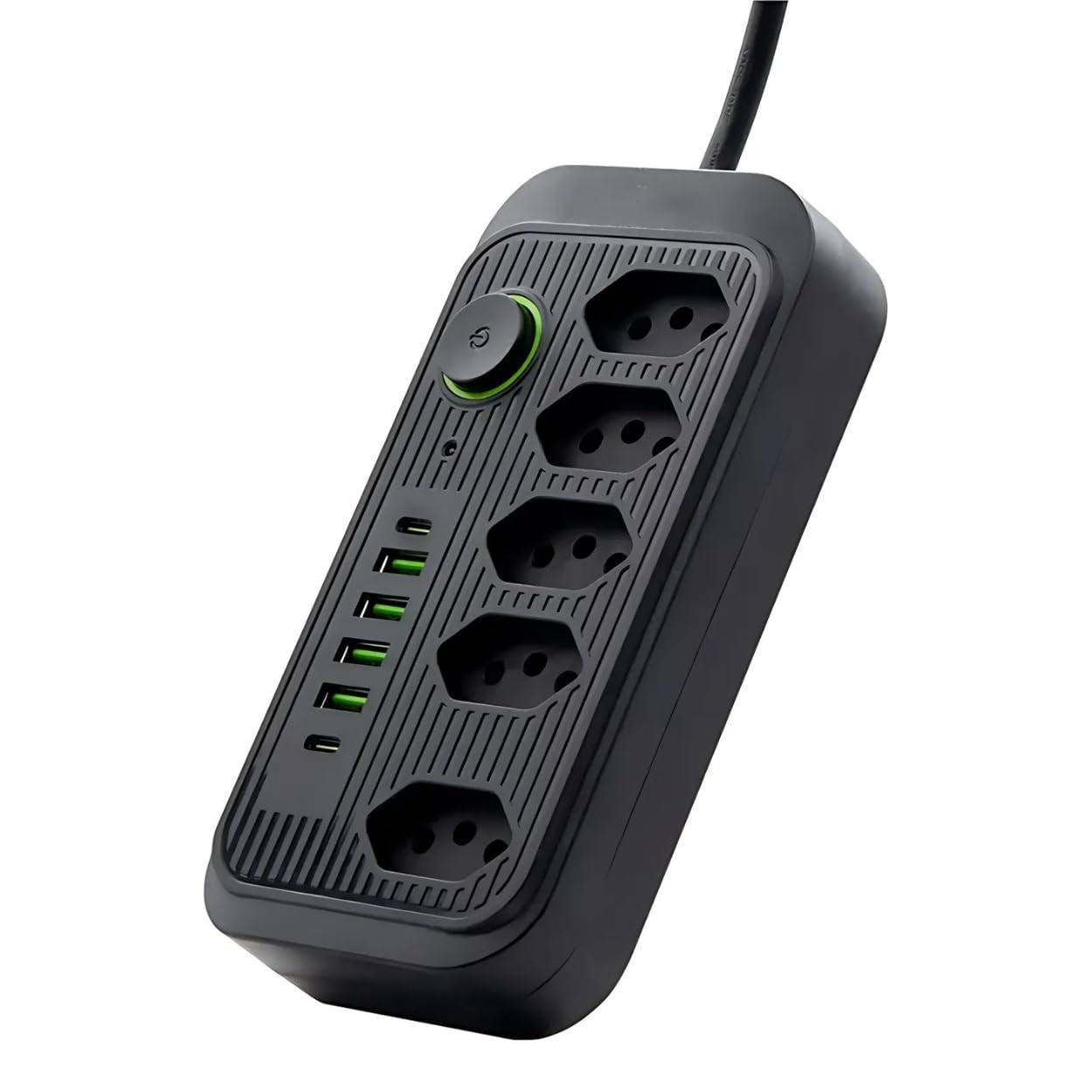 Extensão Régua 5 Tomadas + 4 USB (2 Tipo-C) Carregamento Rápido 2500W Bivolt 1.9m - Preto