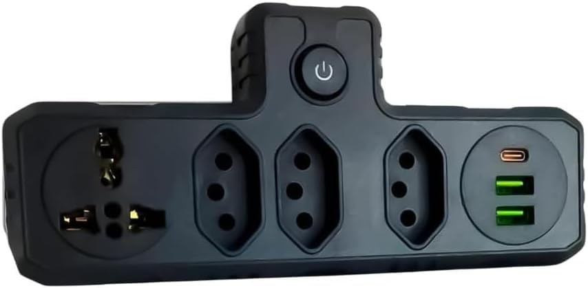 Adaptador de Tomada Inteligente: 4 Tomadas + 3 USB (Tipo C) Bivolt Universal - Preto