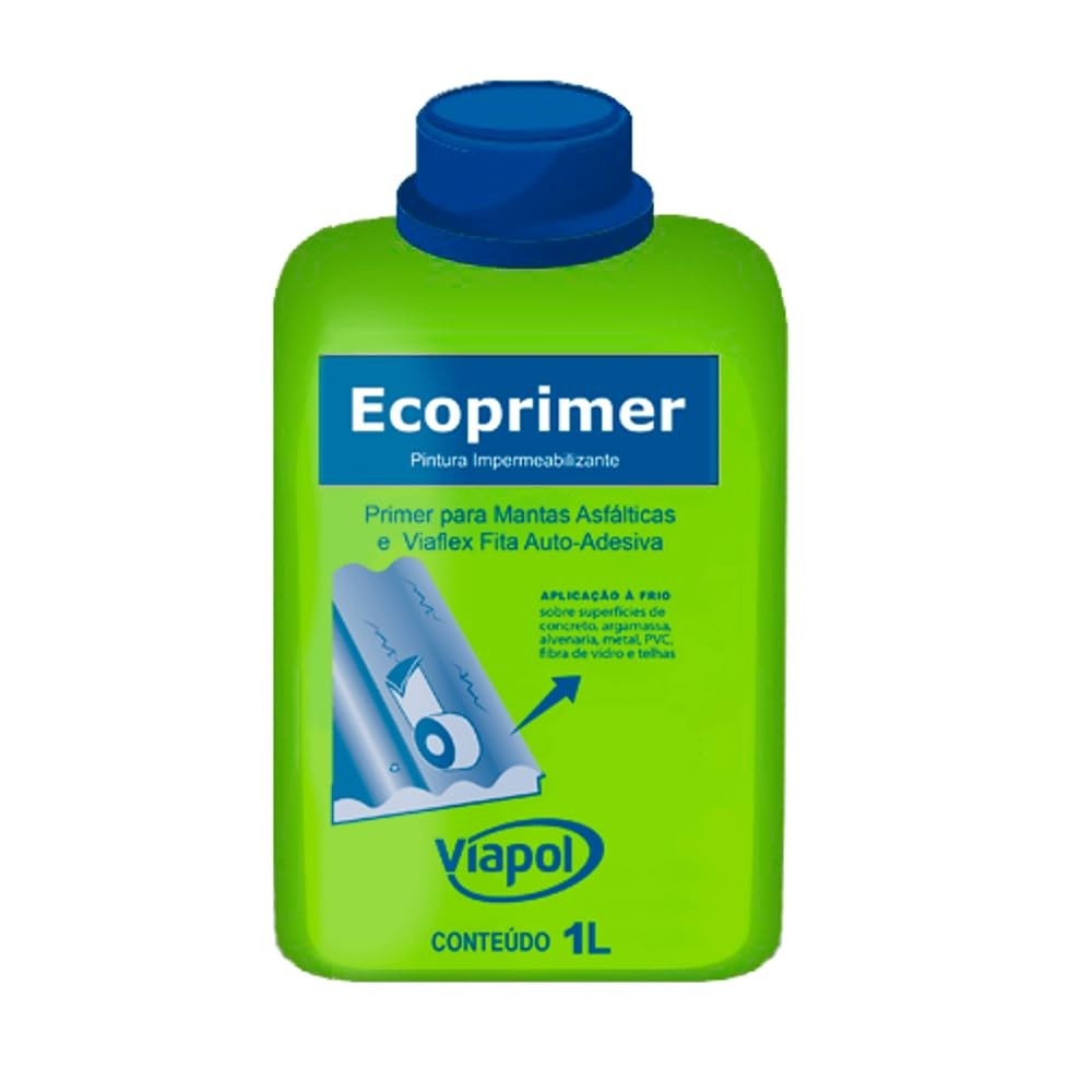 Primer Viapol Ecoprimer Preto 1L - Base para Manta Asfáltica com Alta Aderência