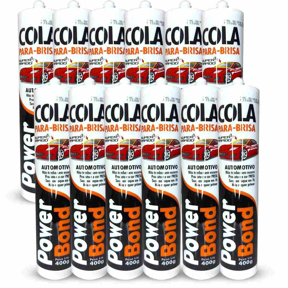 Kit 12un. Cola Selante PU55 Power Bond para Parabrisa - Alta Aderência e Resistência (Preto 400g)