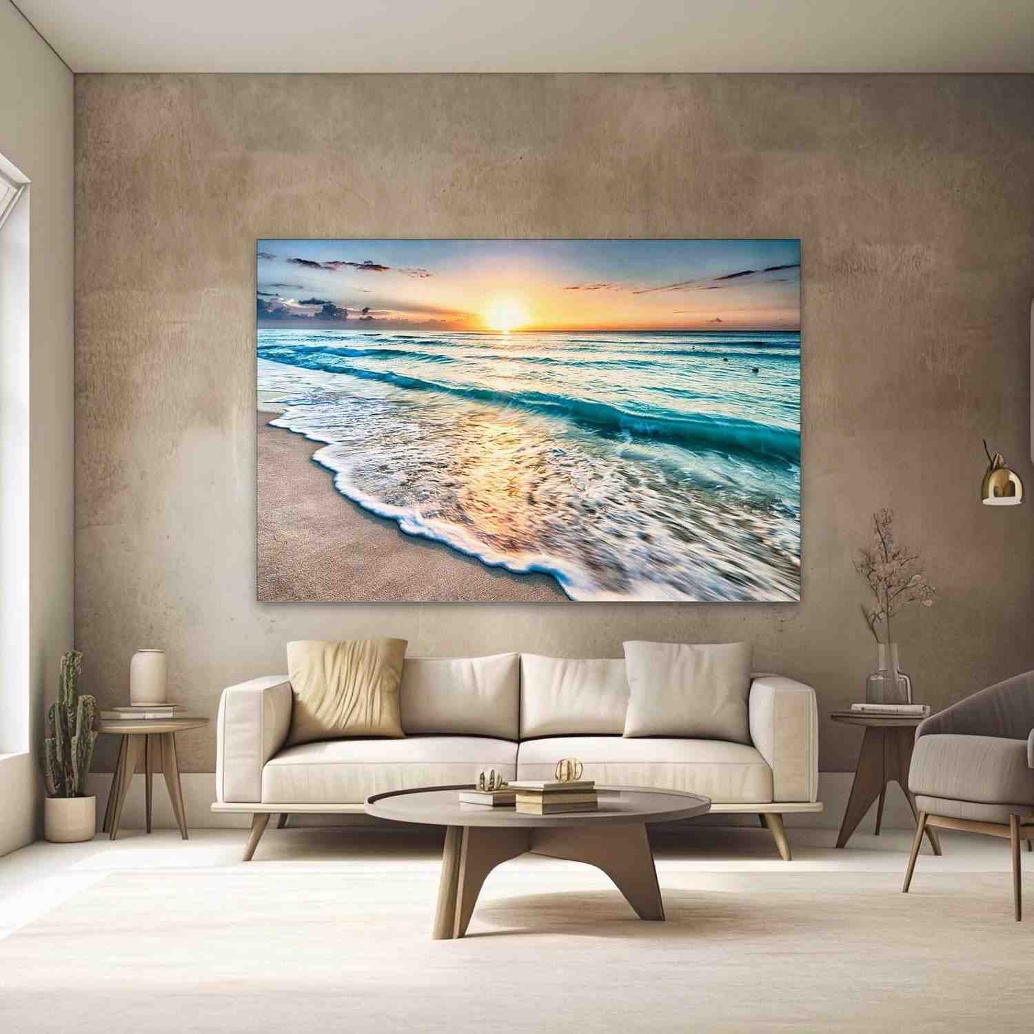 Quadro Decorativo Ondas do Mar 90x60cm - Impressão em Tecido com Moldura Pronta para Quarto, Sala e Escritório