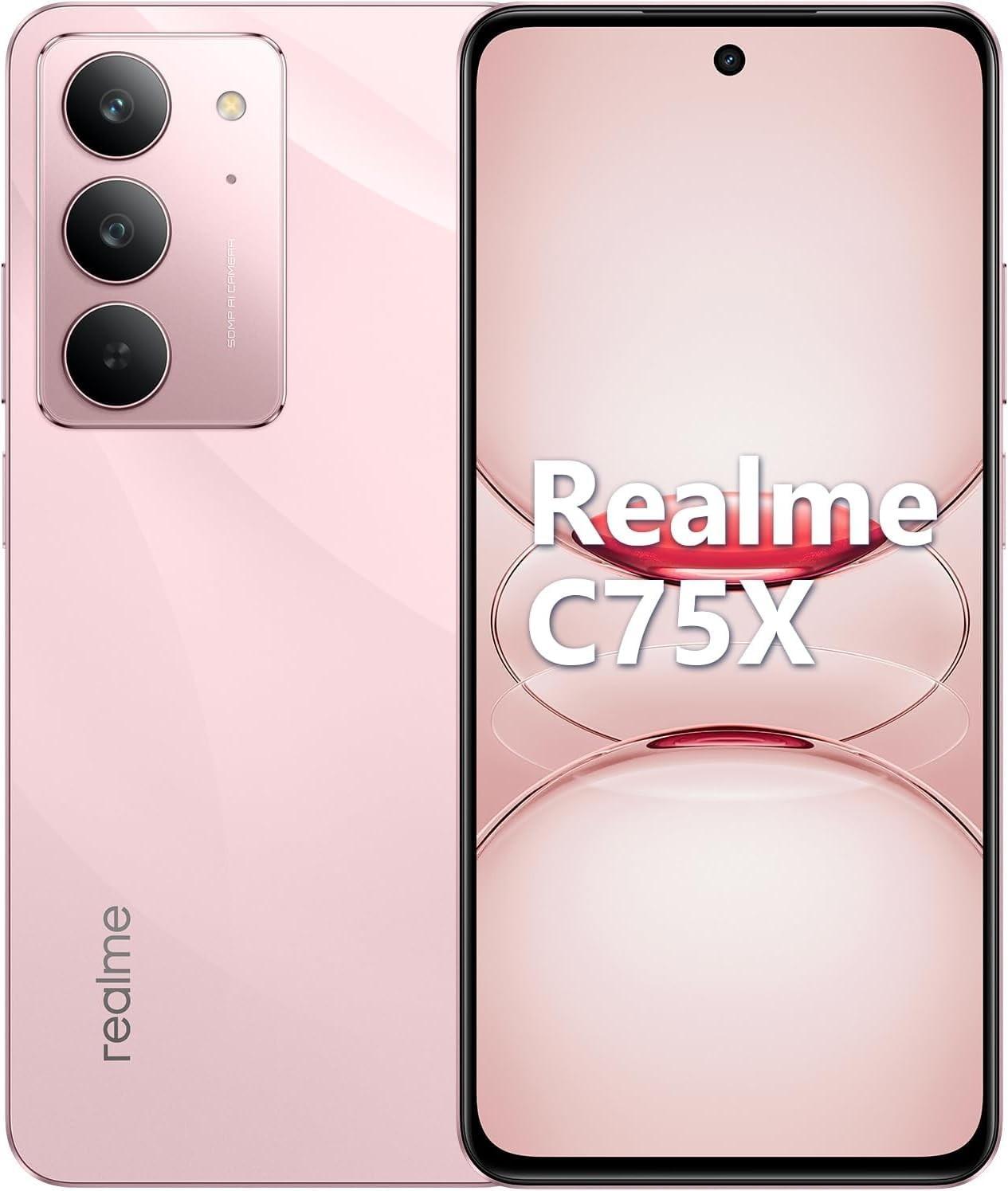 Celular Realme C75x 128GB NFC Rosa: Potência e Resistência para o Seu Dia a Dia