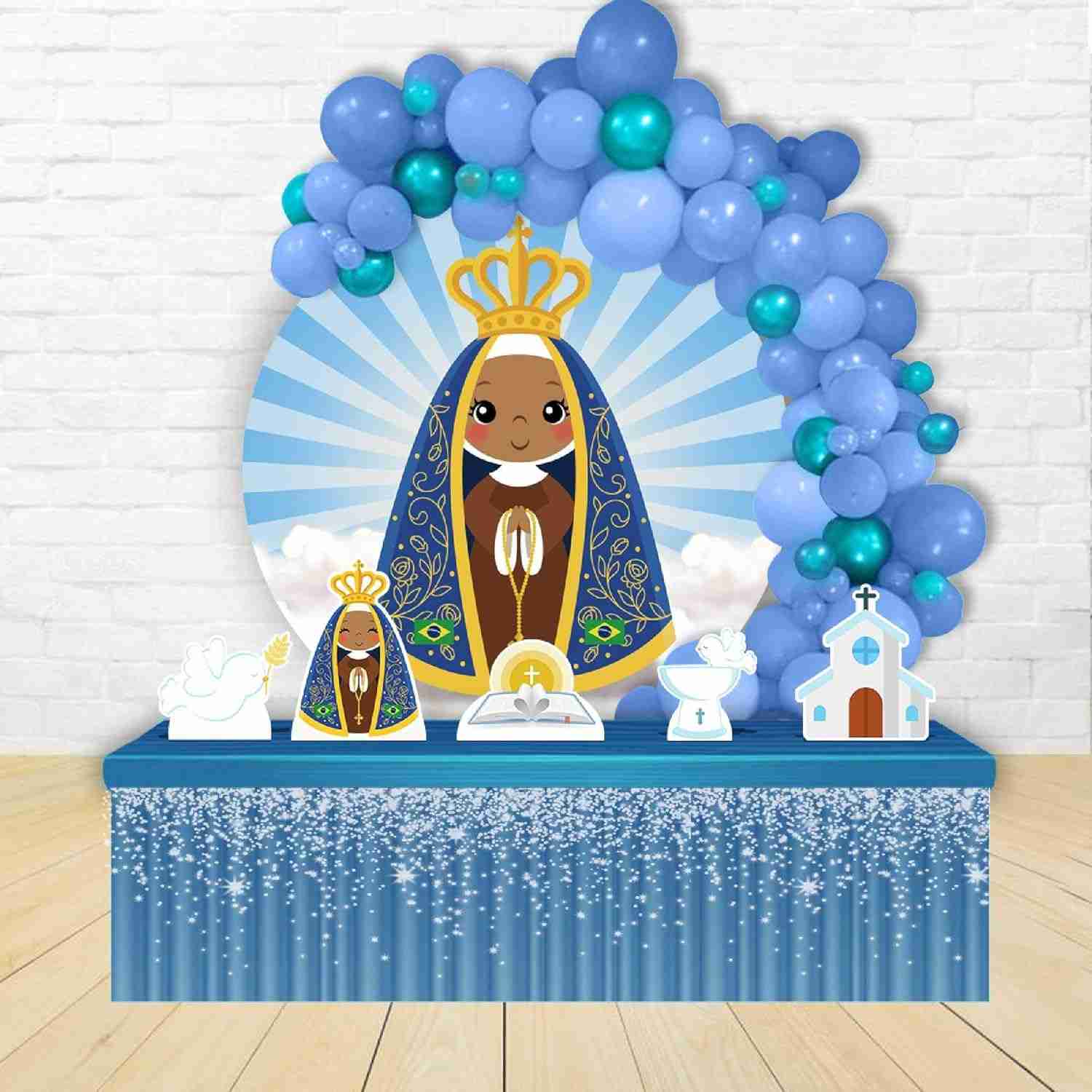 Kit Decoração Painel Redondo Infantil Nossa Senhora da Aparecida - 1,50m Microfibra Premium