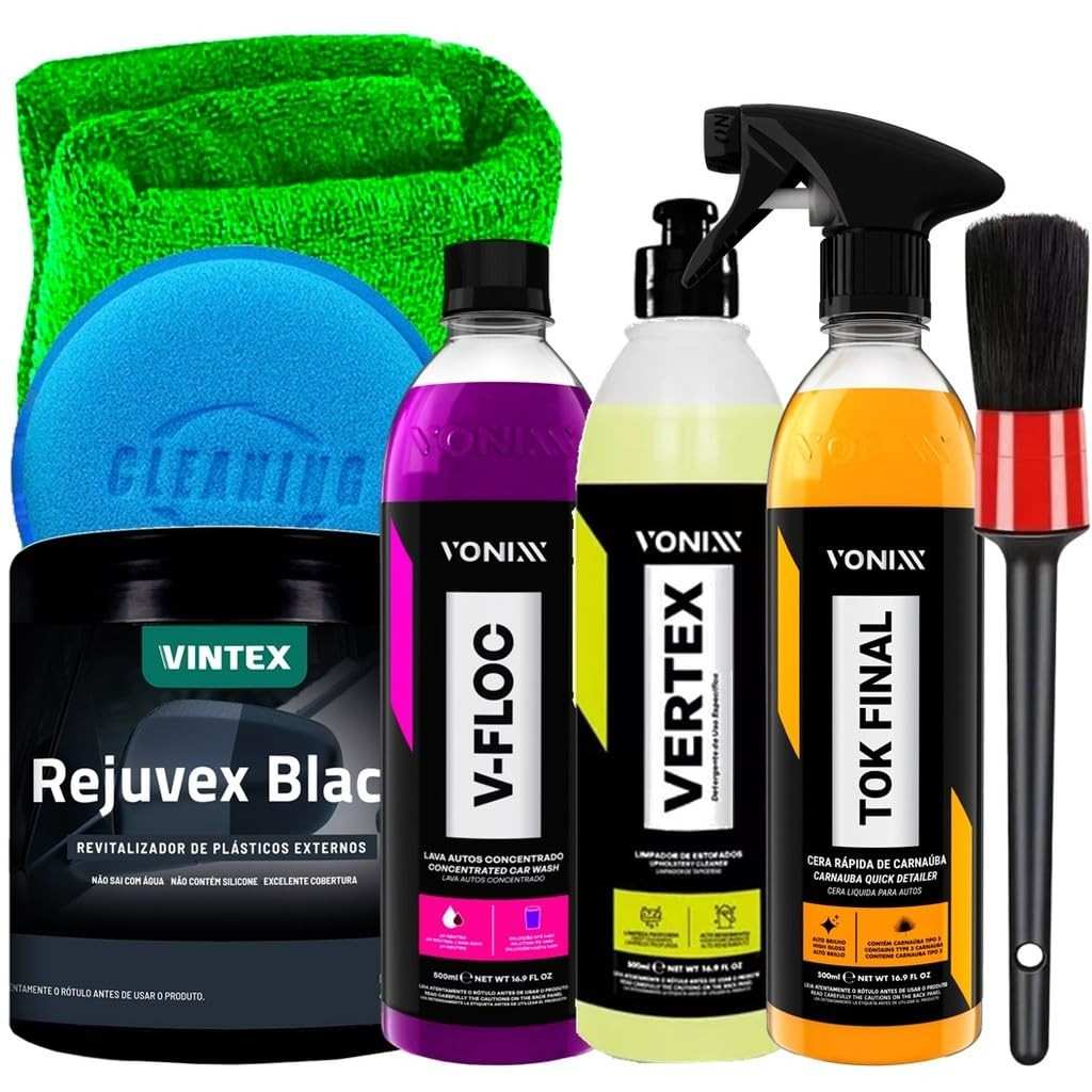 Kit Completo Vonixx: Tok Final, Vertex, V-Floc e Rejuvex para Detalhamento Automotivo Profissional