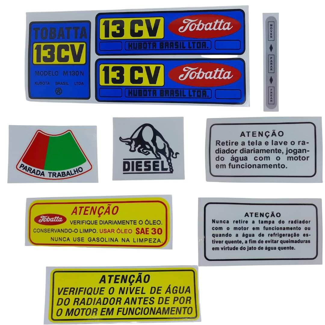 Kit Decalques Microtrator Tobatta M130 13HP: Renove o Visual do Seu Equipamento!