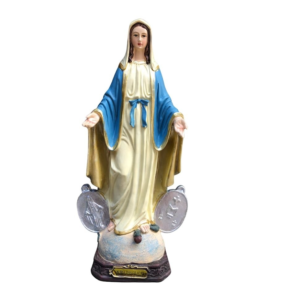 Imagem Nossa Senhora das Graças 30cm em Resina com Medalha Milagrosa - Pintura Detalhada e Design Sereno