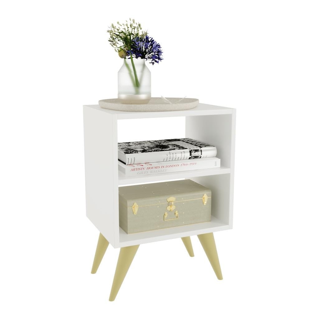 Mesa de Cabeceira Retro com Nicho – Design Palma Branco para Quarto de Casal
