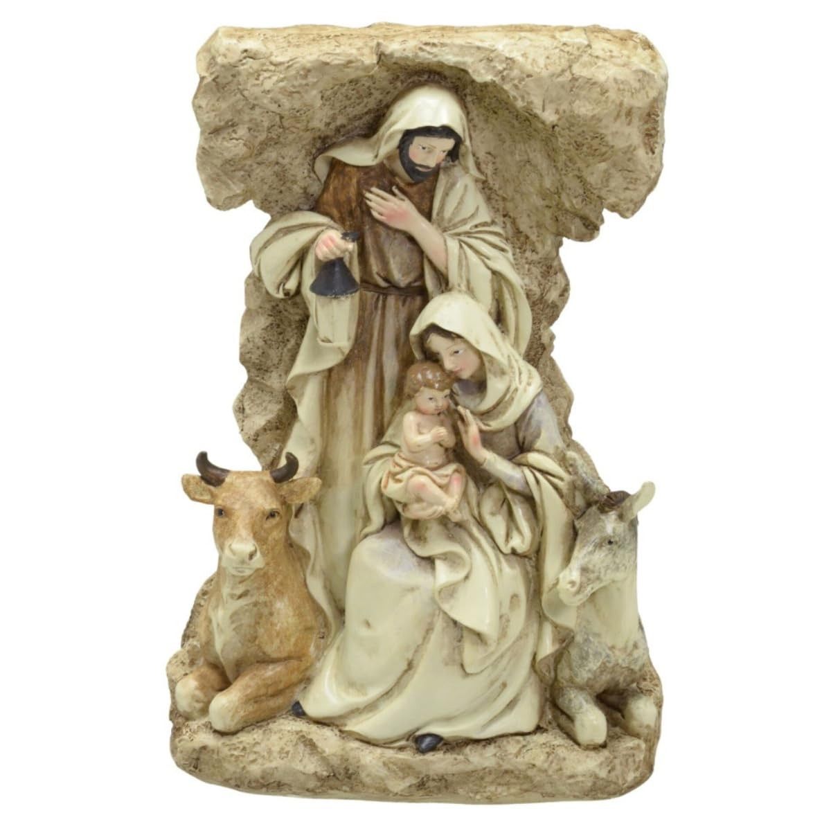 Sagrada Família Presépio Rústico 14x7x23cm em Resina - Decoração Espiritual Premium