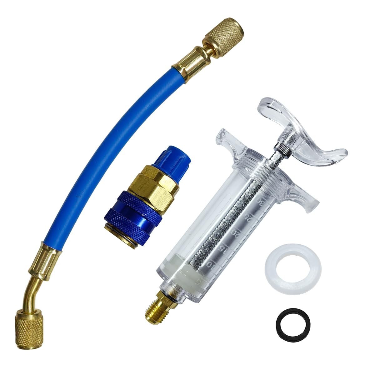 Injetor de Óleo e Corante para HVAC e Ar Condicionado - Kit com Compressor Manual 30ml e Conector SAE