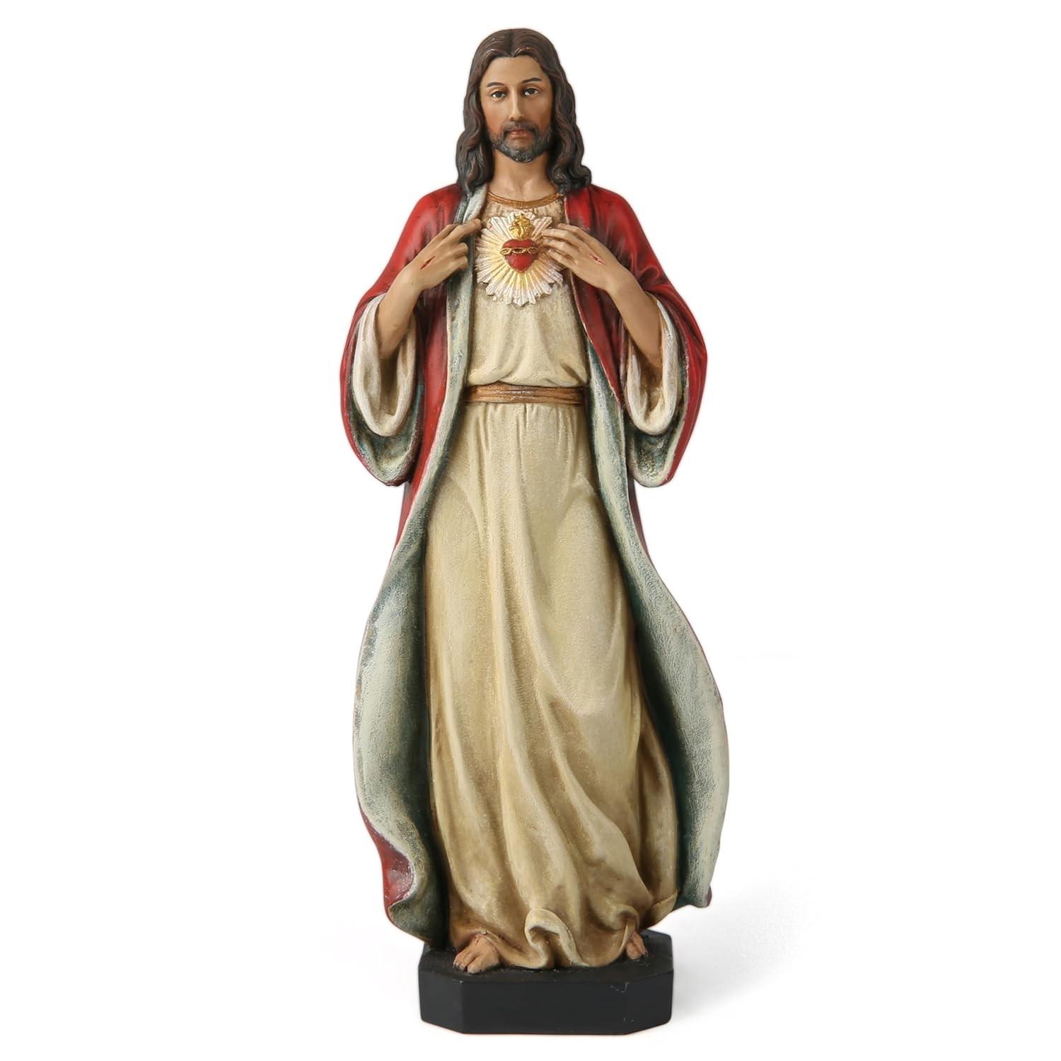 Estátua do Sagrado Coração de Jesus - 15cm - Resina Pintada à Mão - Decoração Religiosa Inspiradora