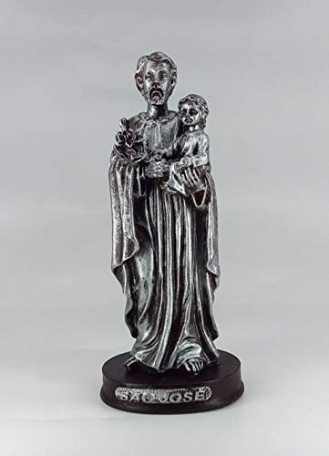 Imagem de São José em Resina com Pintura Prateada - 15 cm - Decoração Sagrada Elegante
