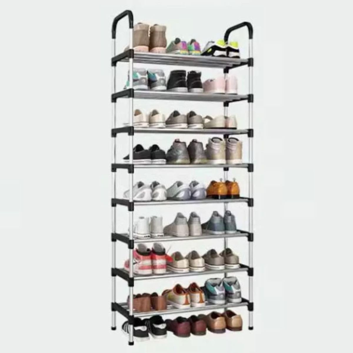 Sapateira Vertical Luxo em Aço Inox – 9 Prateleiras para Até 27 Pares de Sapatos
