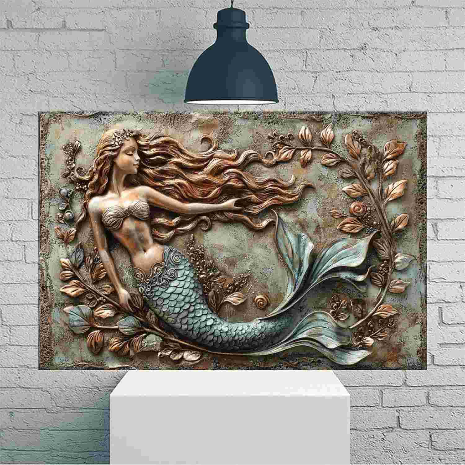 Pôster Mermaid Among Seaflora - Arte de Parede em Tela Rústica Vintage 30x45cm | Decoração Moderna para Casa e Escritório