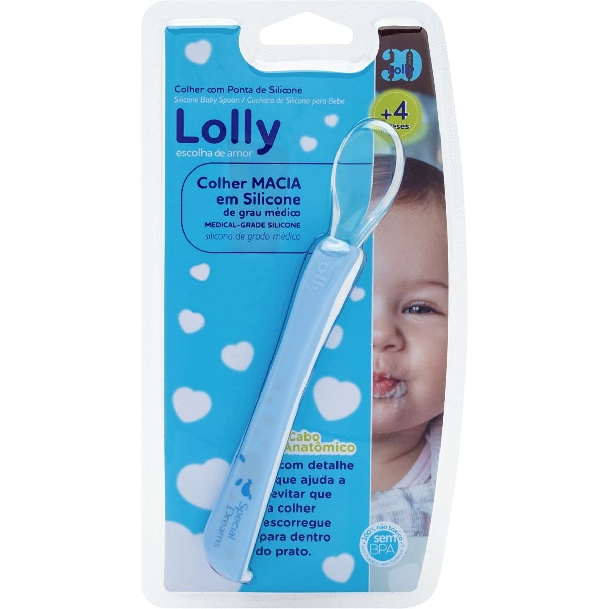 Colher Lolly Ponta Silicone Special Azul - Segura, Atóxica e Ideal para Bebês