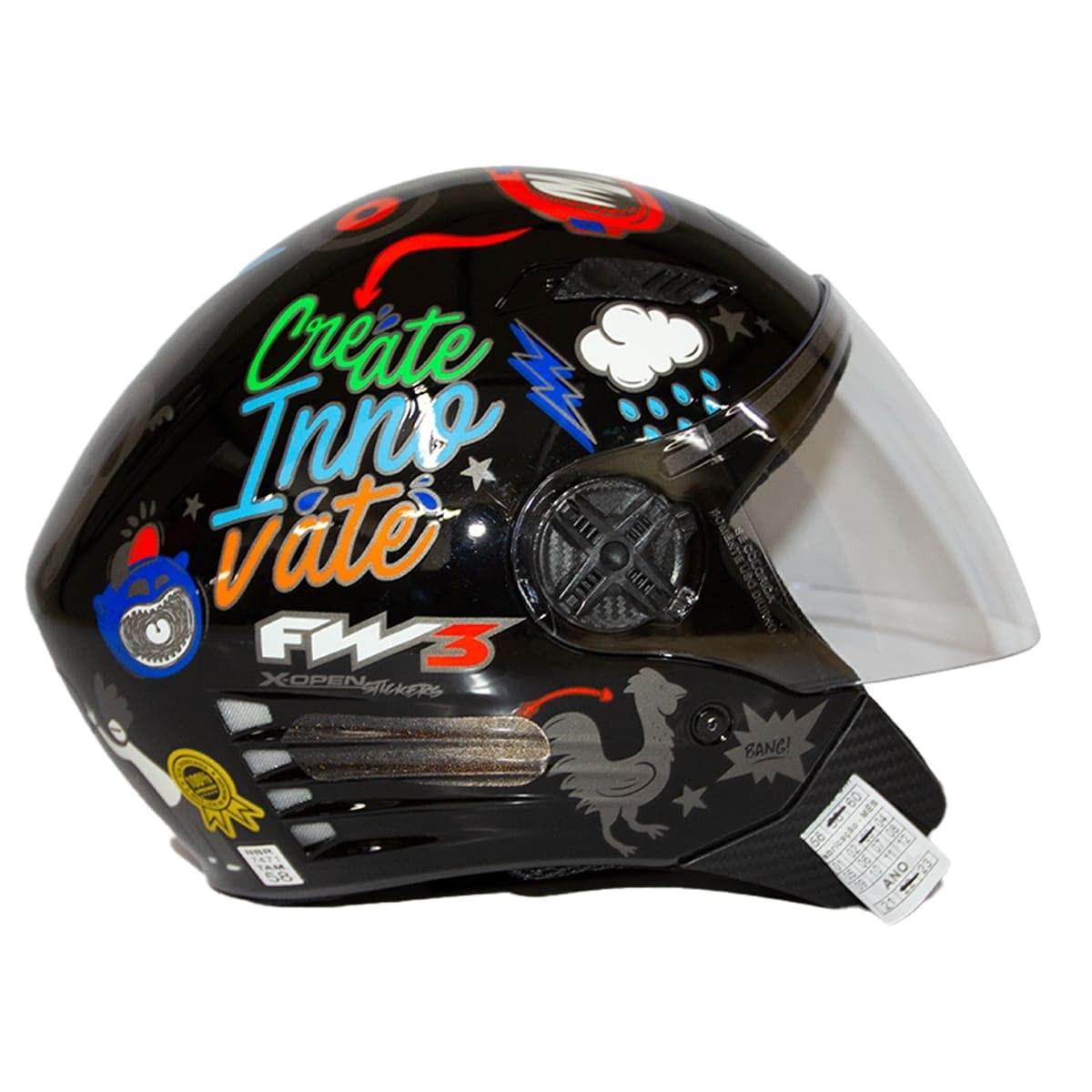 Capacete FW3 X Open Stickers Preto: Estilo e Segurança para Você!