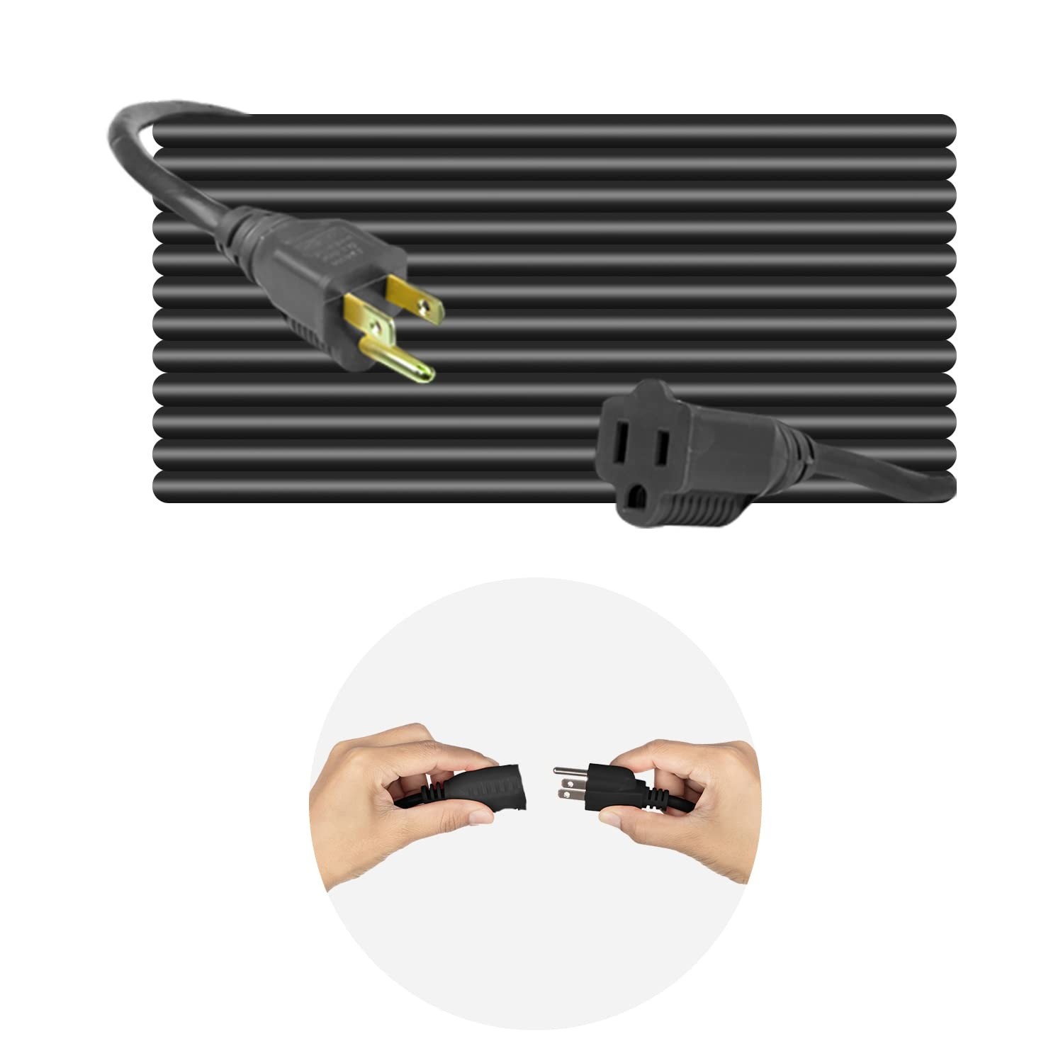 Cabo de Extensão Resistente SJTW 9m Preto - Uso Interno/Externo UL Listado