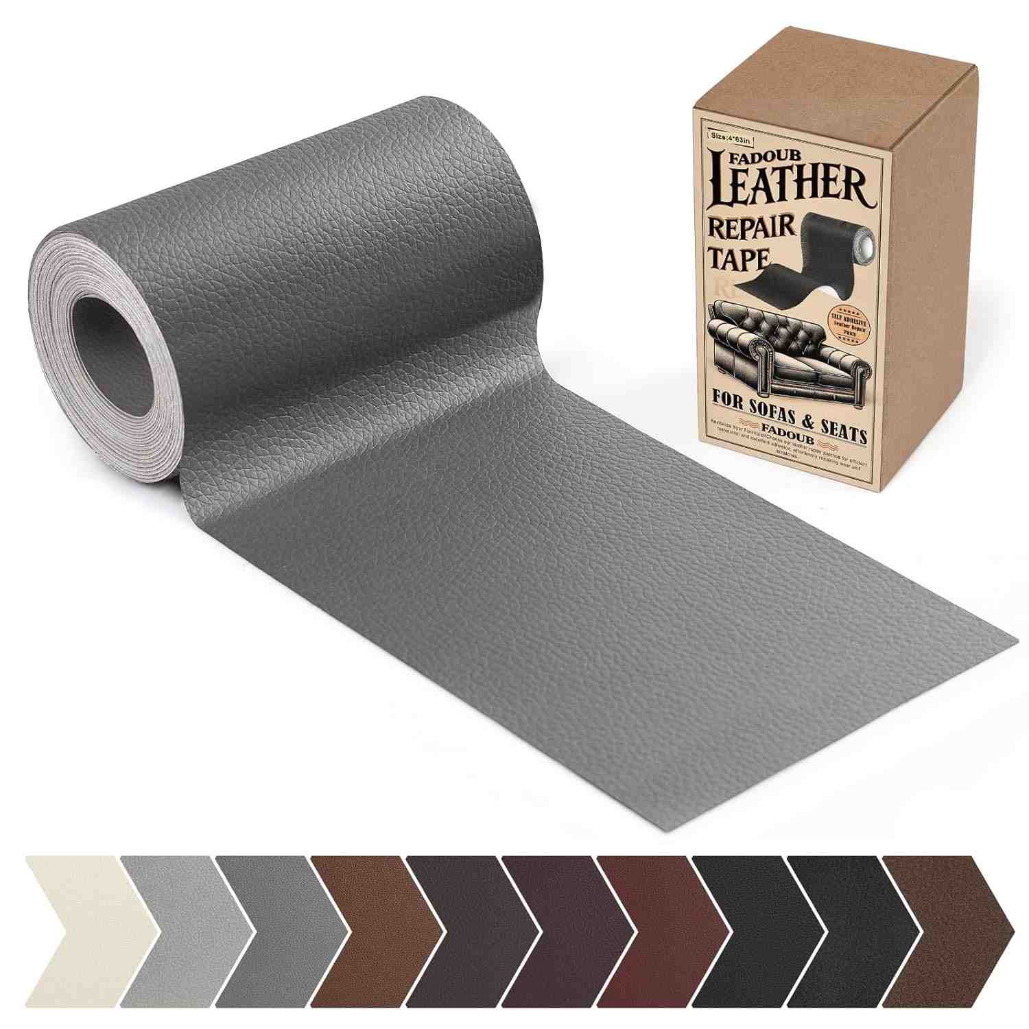Fadoub Patch de Reparo de Couro e Vinil Autoadesivo - Solução Rápida e Durável para Sofás, Assentos de Carro e Mais (Cinza)